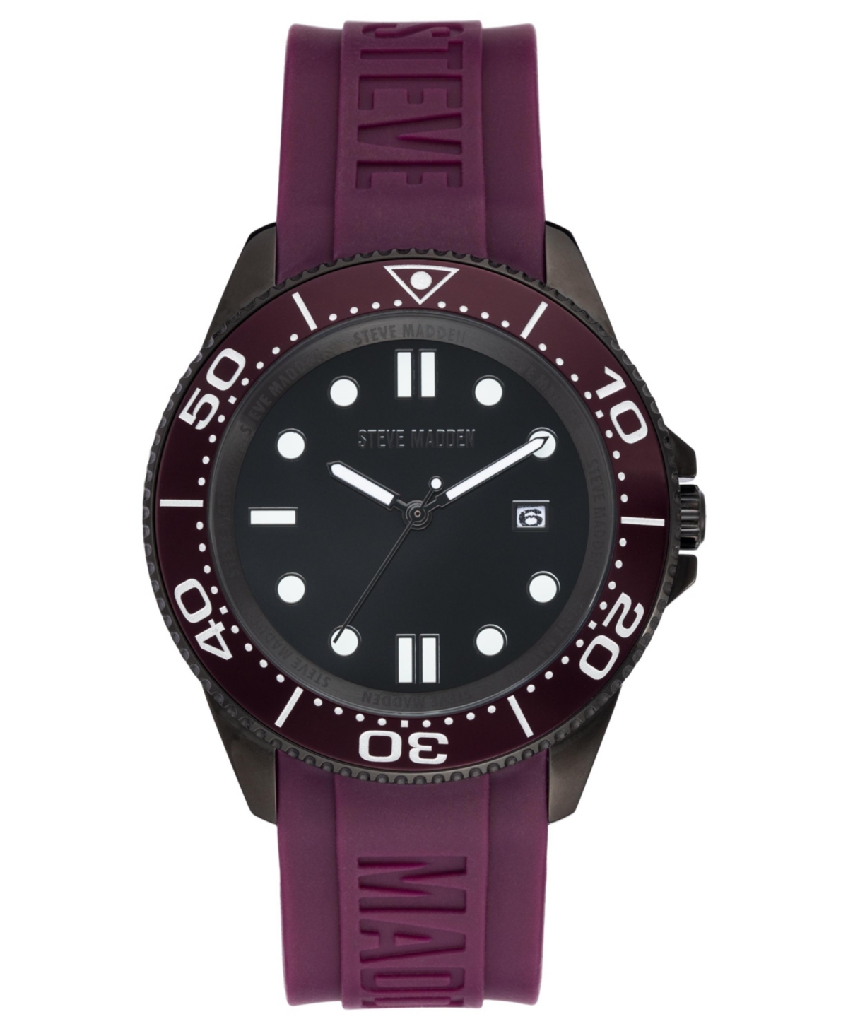 Steve Madden Men's Purple Silicone Strap Embossed With  Logo Watch, 44x50mm