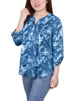 Women's Knit Jacquard 3/4 Sleeve Roll Tab Top