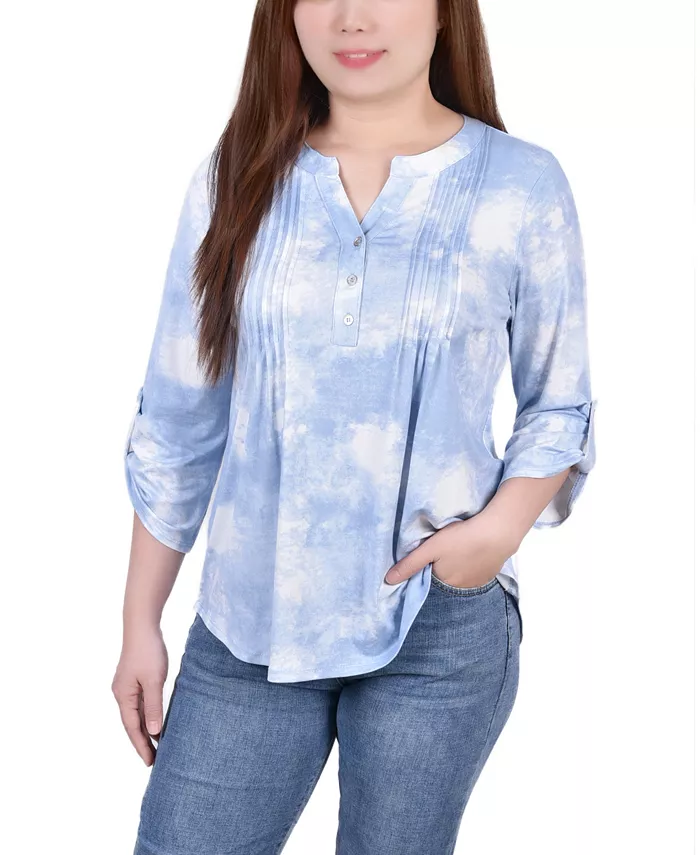 Women's Knit Jacquard 3/4 Sleeve Roll Tab Top - thumbnail 10