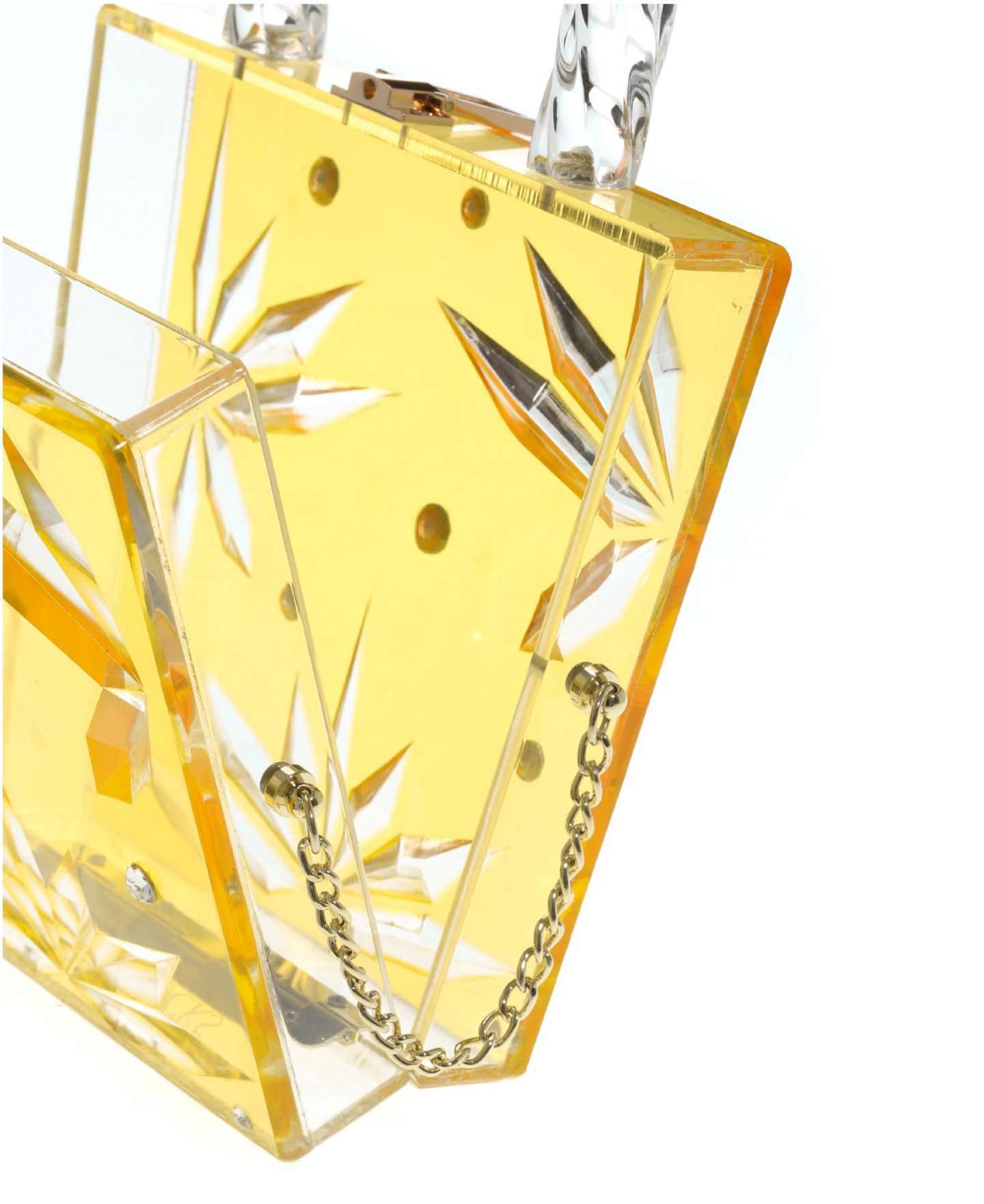 Женская сумка Milanblocks Top Handle Amber Hock Cut to Clear Lucite Acrylic Handbag, цвет: Жёлтый — фото 4