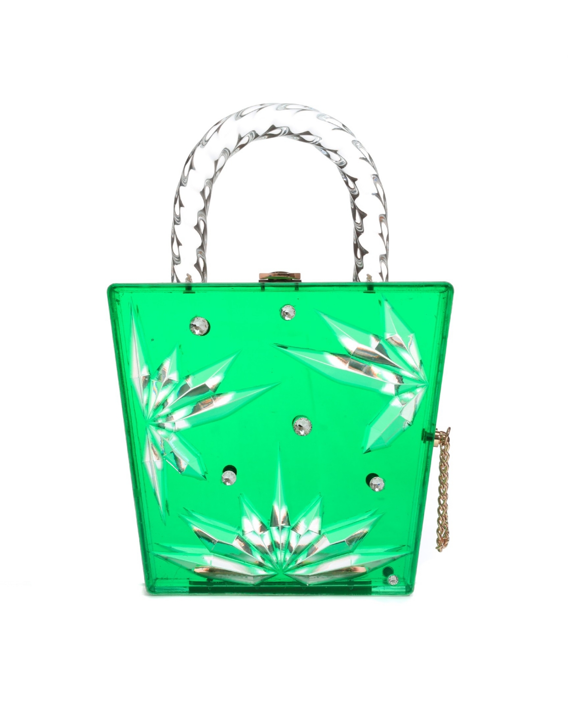 Women's Top Handle Emerald Cut to Clear Lucite Acrylic Handbag - Green