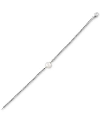Arabella - Cultured Freshwater Pearl (8mm) & Cubic Zirconia Link Bracelet in Sterling Silver