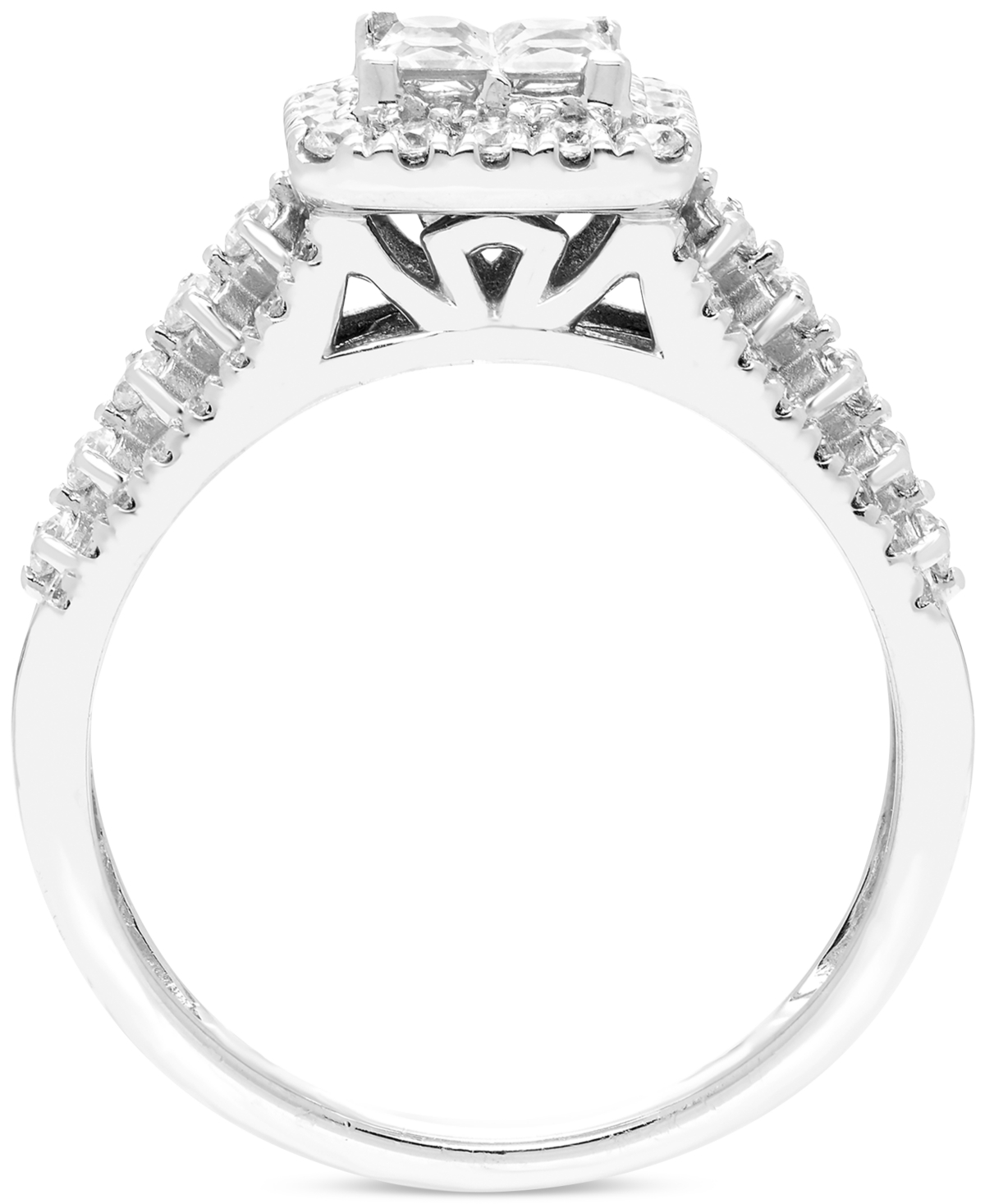 Diamond Quad Cluster Halo Engagement Ring (1 ct. t.w.) in 14k White Gold - 14K White Gold
