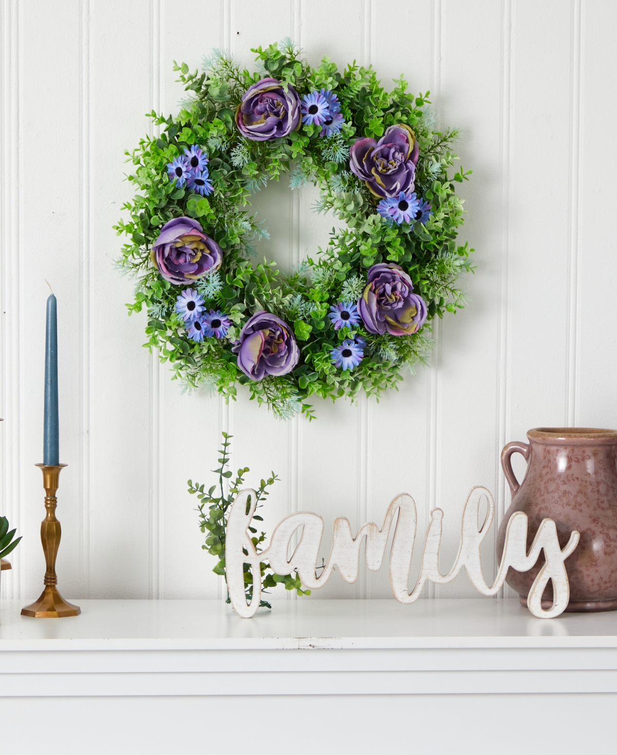 Rose, Daisy and Greens Artificial Wreath,