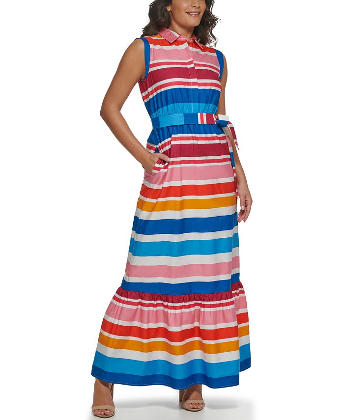 kensie Women's Striped Cotton Sleeveless Maxi Dress & Reviews - Dresses ...