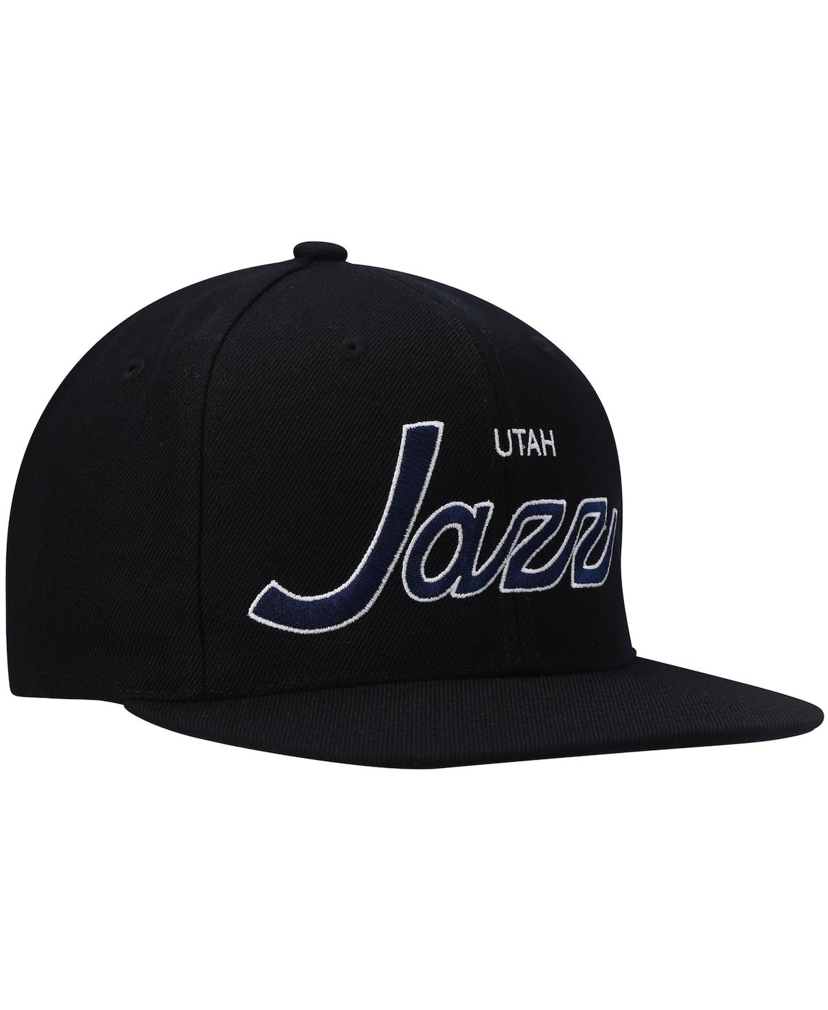 Mitchell & Ness Men's  Black Utah Jazz Hardwood Classics Script 2.0 Snapback Hat In Black