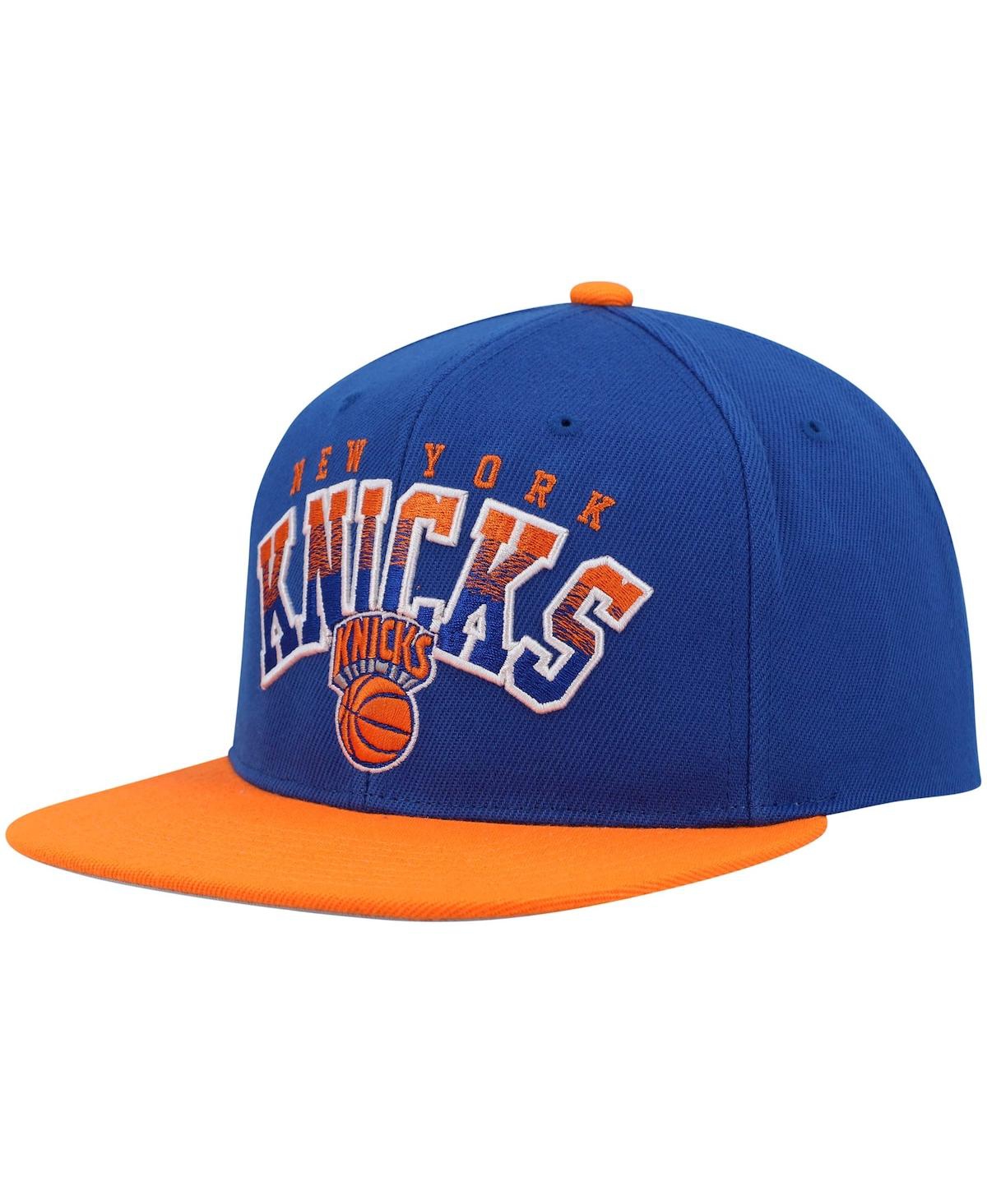 Shop Mitchell & Ness Men's  Blue And Orange New York Knicks Gradient Wordmark Snapback Hat In Blue,orange