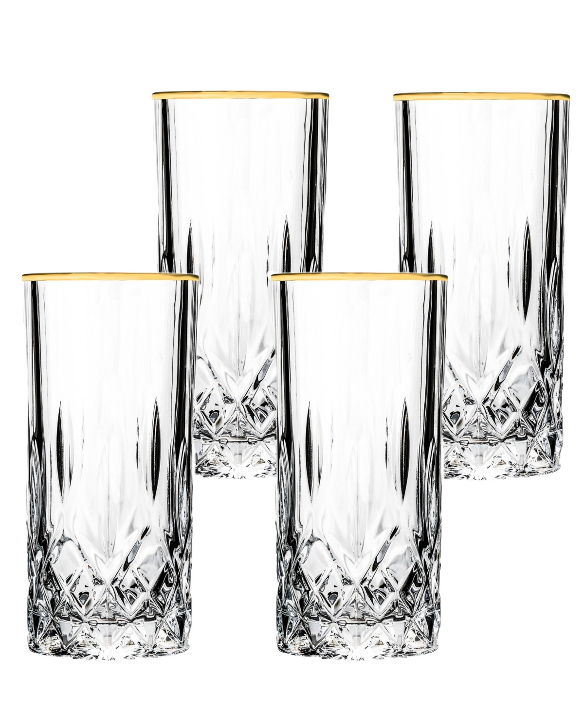 Shop Lorren Home Trends Opera Gold Collection 4 Piece Crystal High Ball Glass With Gold Rim Set In Gold-tone