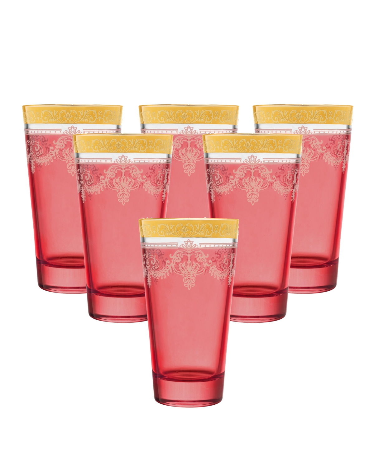 Lorren Home Trends Highball 6 Piece Gold Band Glass Set In Red