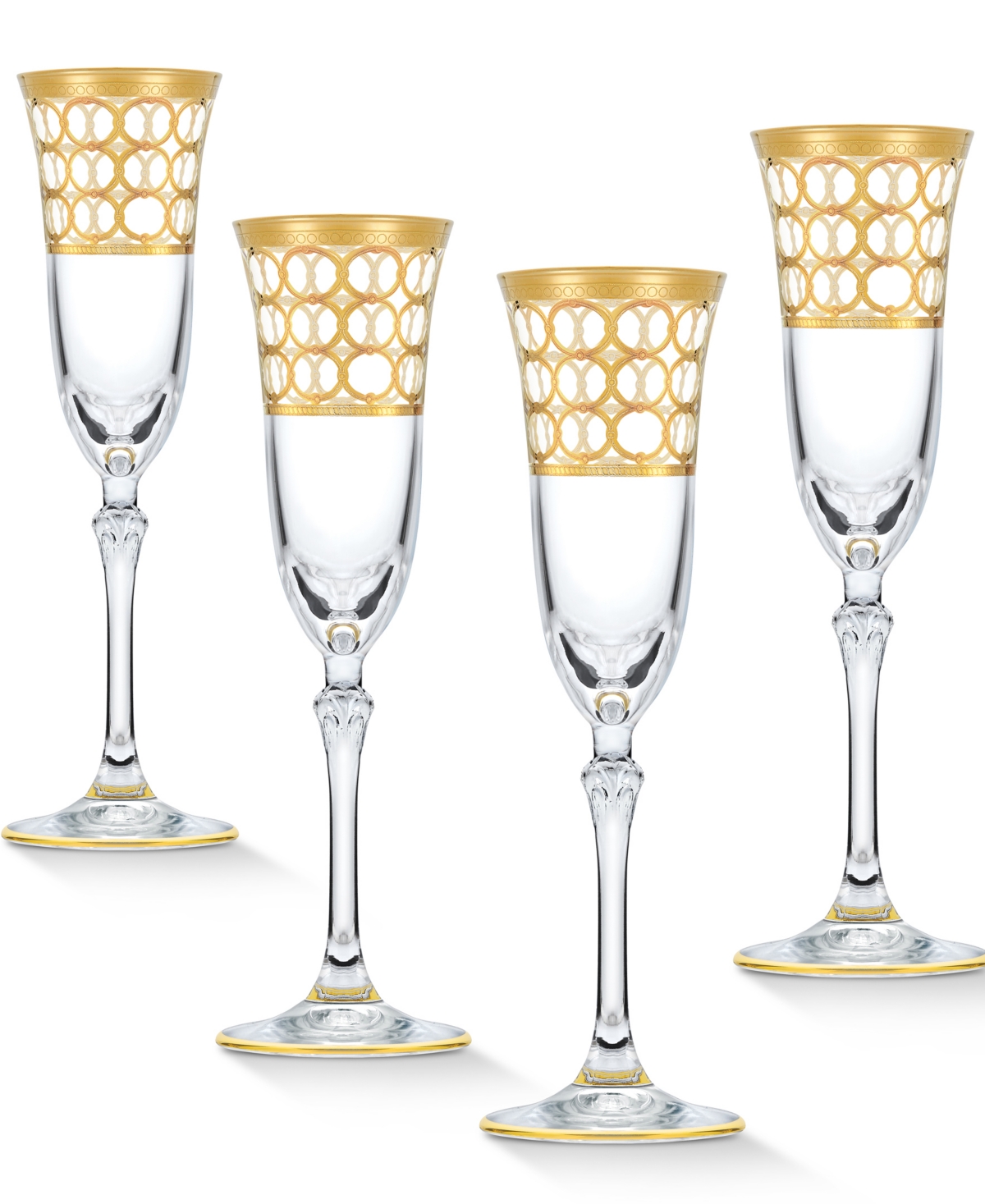 LORREN HOME TRENDS 4 PIECE INFINITY GOLD RING CHAMPAGNE FLUTE SET