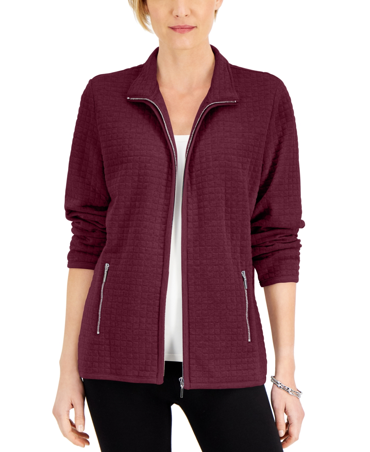 Quilted Fleece Jacket, Created for Macy's - Malbec