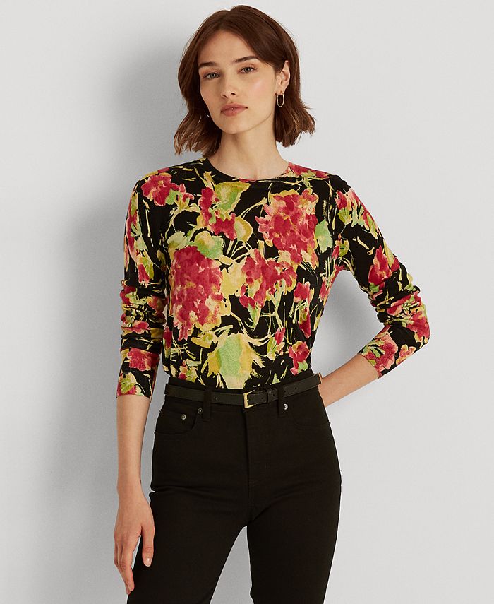 Lauren Ralph Lauren Floral Cotton-Blend Sweater & Reviews - Sweaters -  Women - Macy's