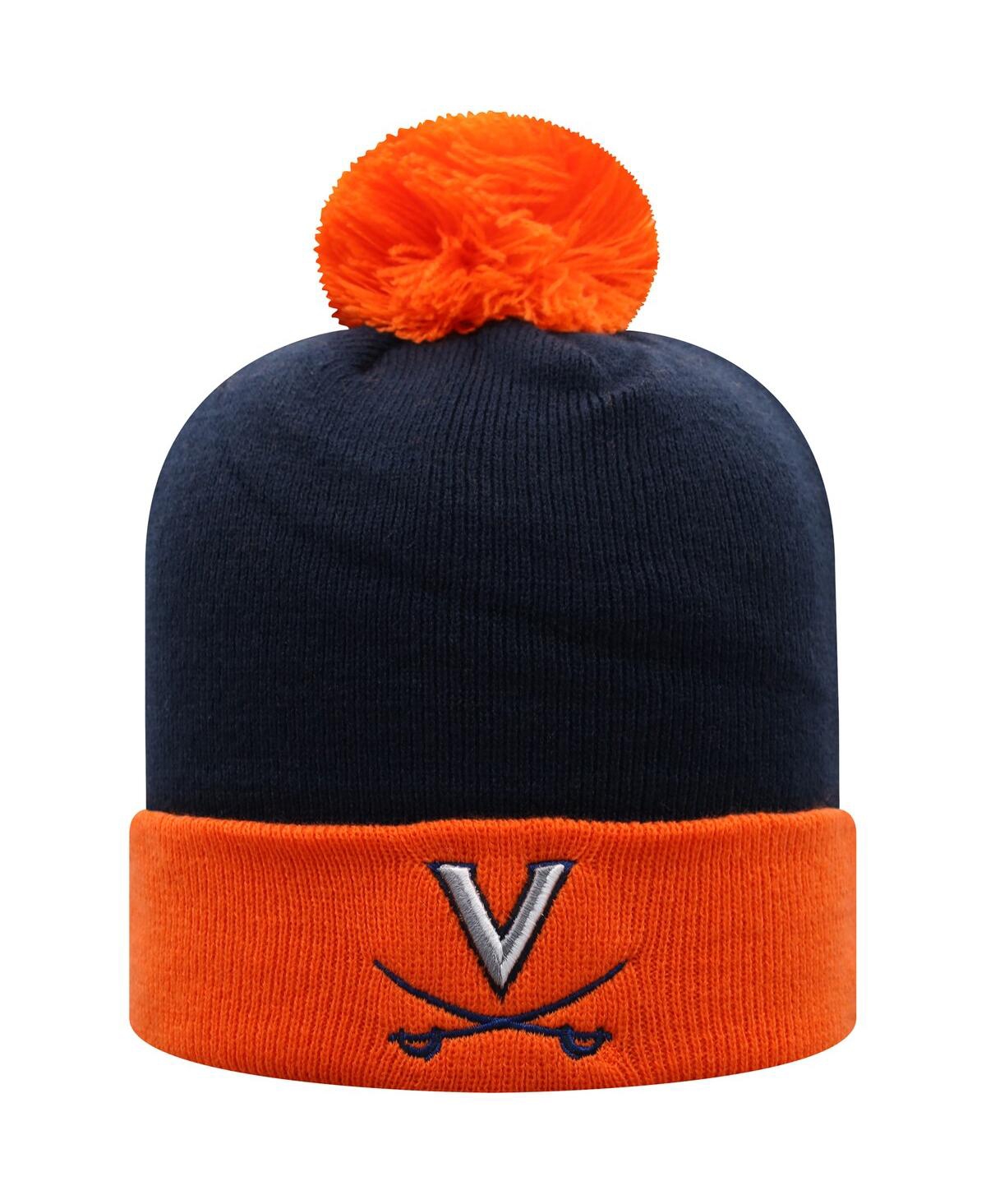 Top Of The World Men's  Navy And Orange Virginia Cavaliers Core 2-tone Cuffed Knit Hat With Pom In Navy,orange