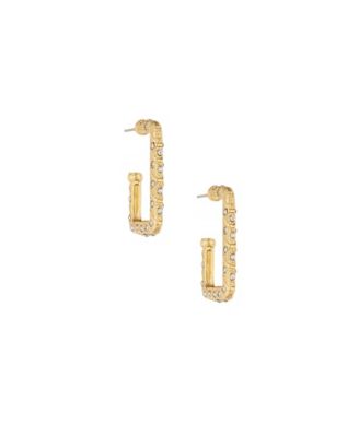 18k Gold-Plated Pav&eacute;-Studded Rectangle Hoop Earrings