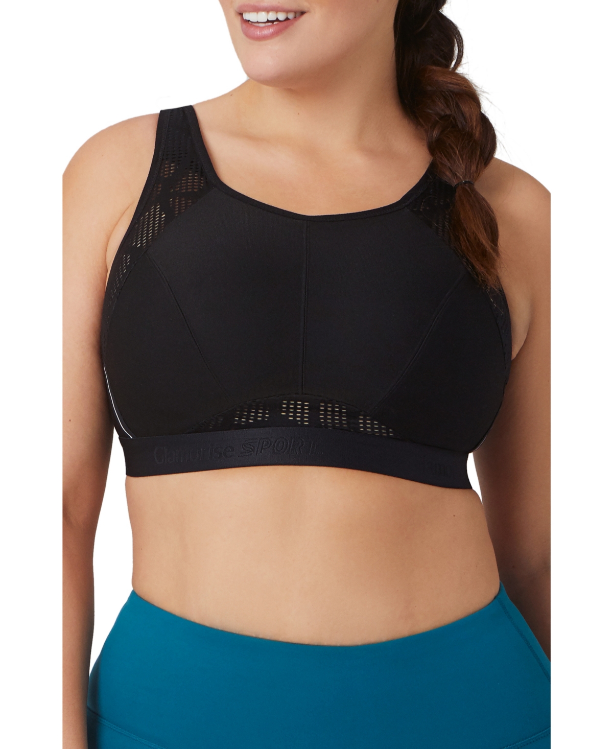 Shop Glamorise Full Figure Plus Size No-sweat Mesh Sports Wirefree Bra In Black