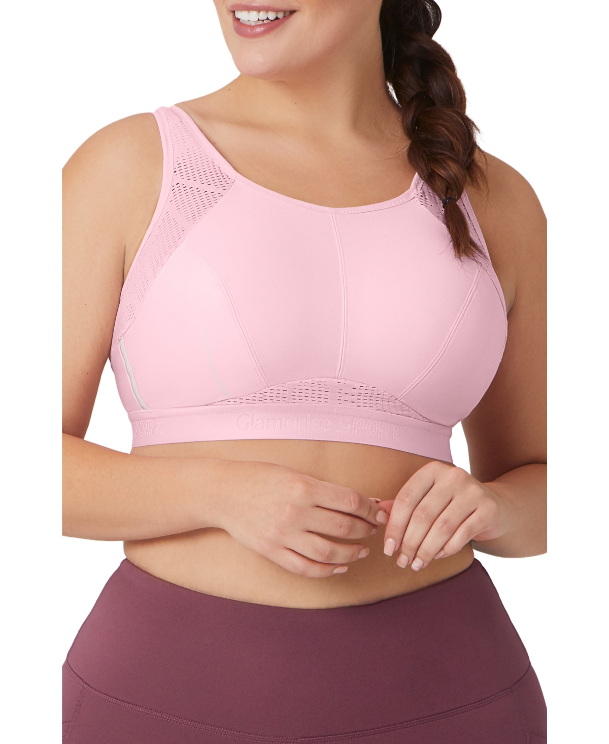 Shop Glamorise Full Figure Plus Size No-sweat Mesh Sports Wirefree Bra In Pink