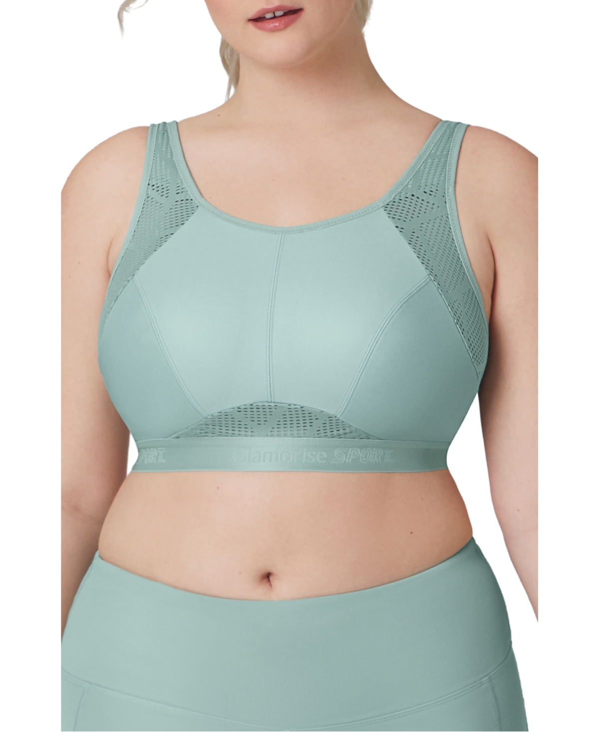Glamorise Full Figure Plus Size No-sweat Mesh Sports Wirefree Bra In Jade