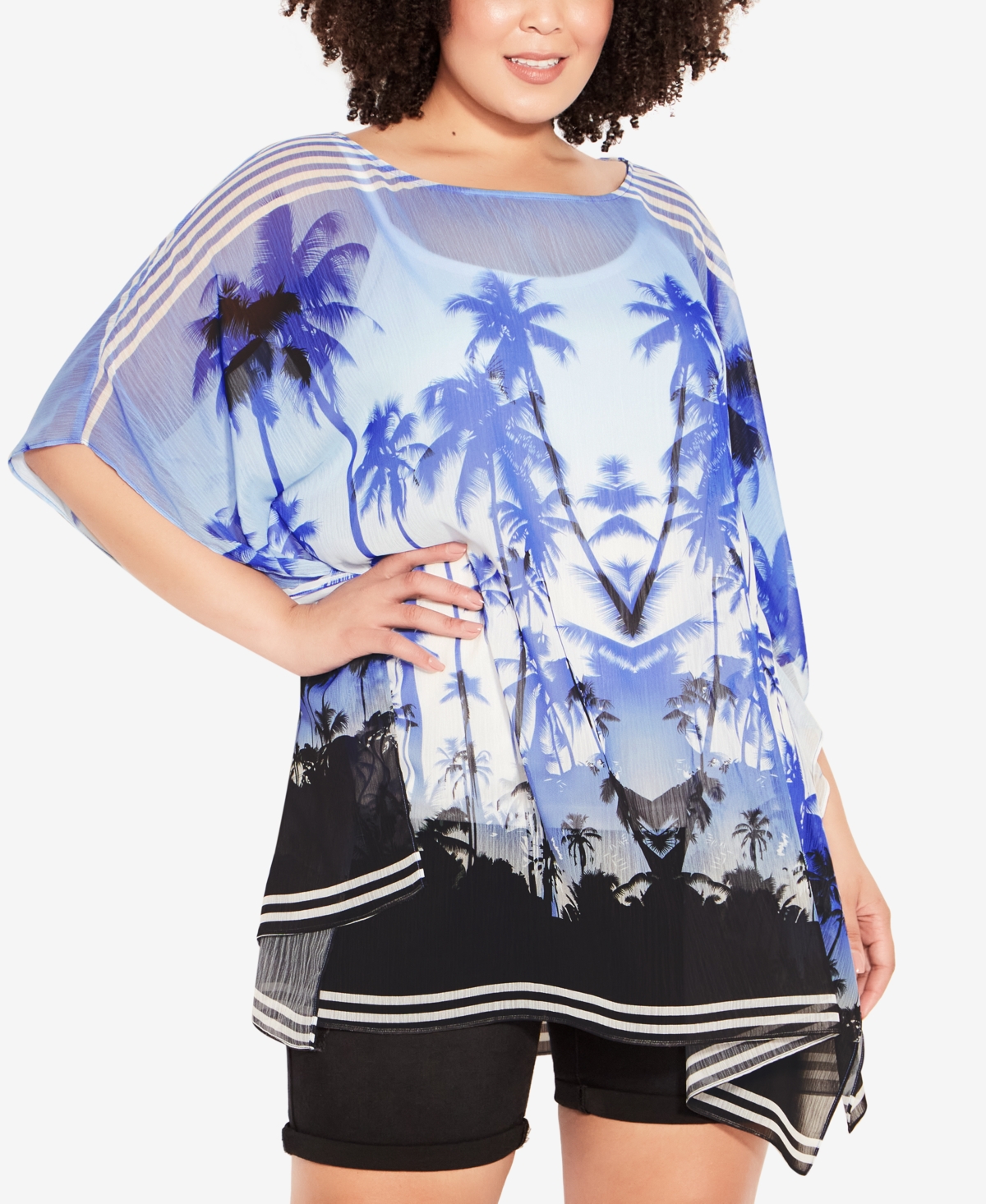 Avenue Plus Size Watercolor Poncho Top In On Water