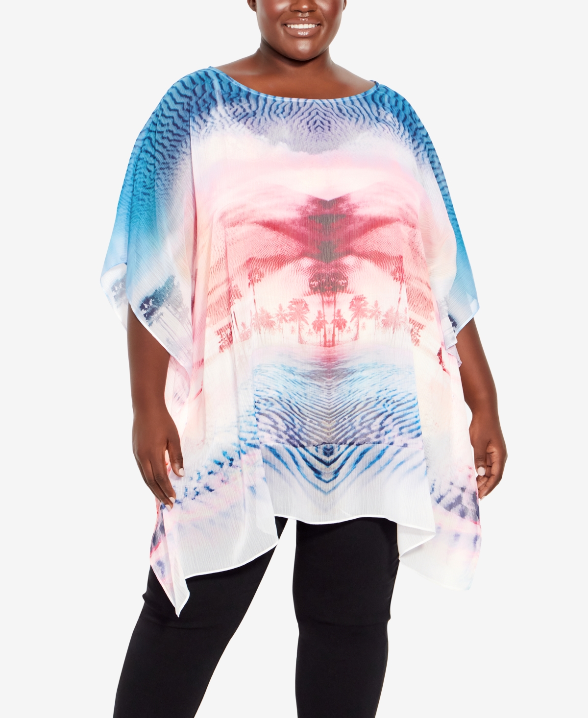 Avenue Plus Size Watercolor Poncho Top In Paradise
