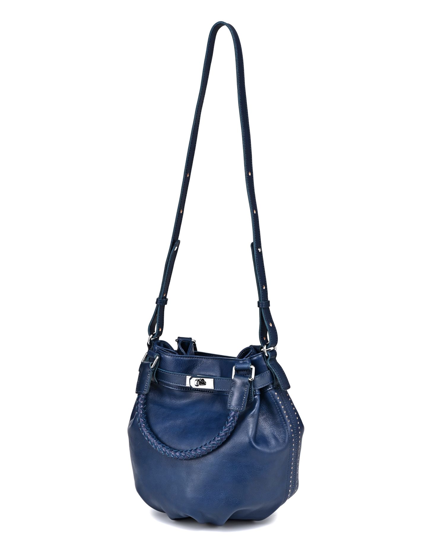 Pumpkin Small Leather Crossbody Bucket Bag