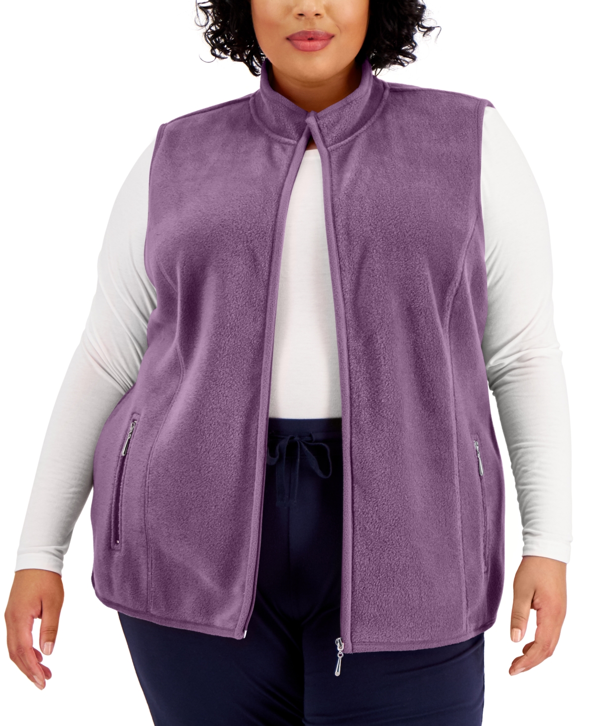Karen Scott Plus Size Fleece Zip Front Vest Created for Macy s Smart Closet