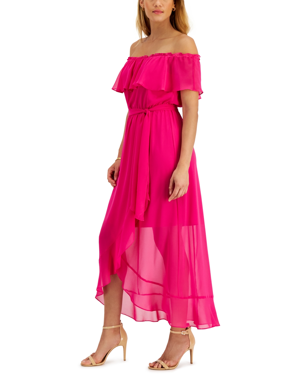Shop Sl Fashions Ruffle Off-the-shoulder Maxi Dress In Kelly