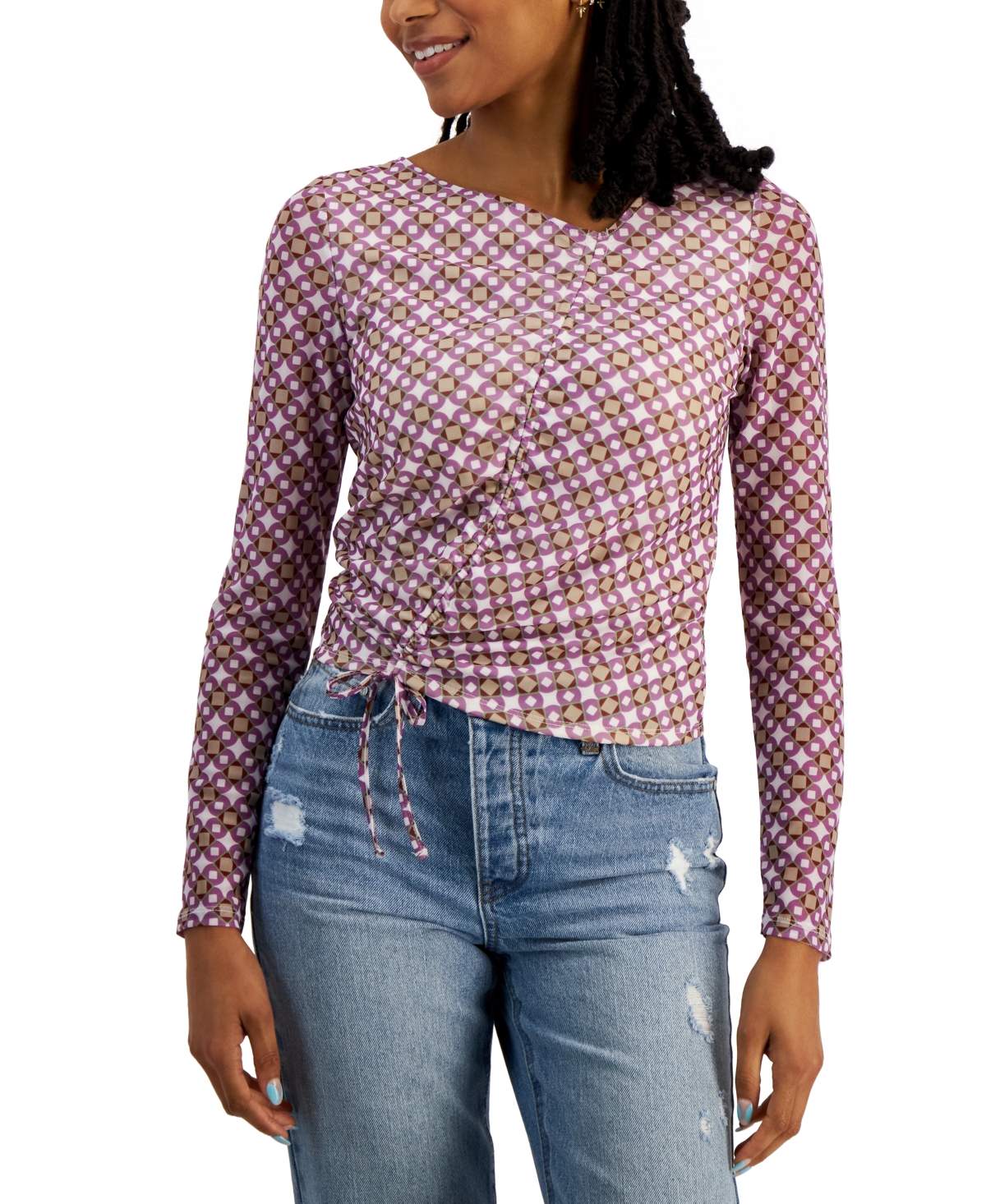 Crave Fame Juniors' Printed Ruched Top