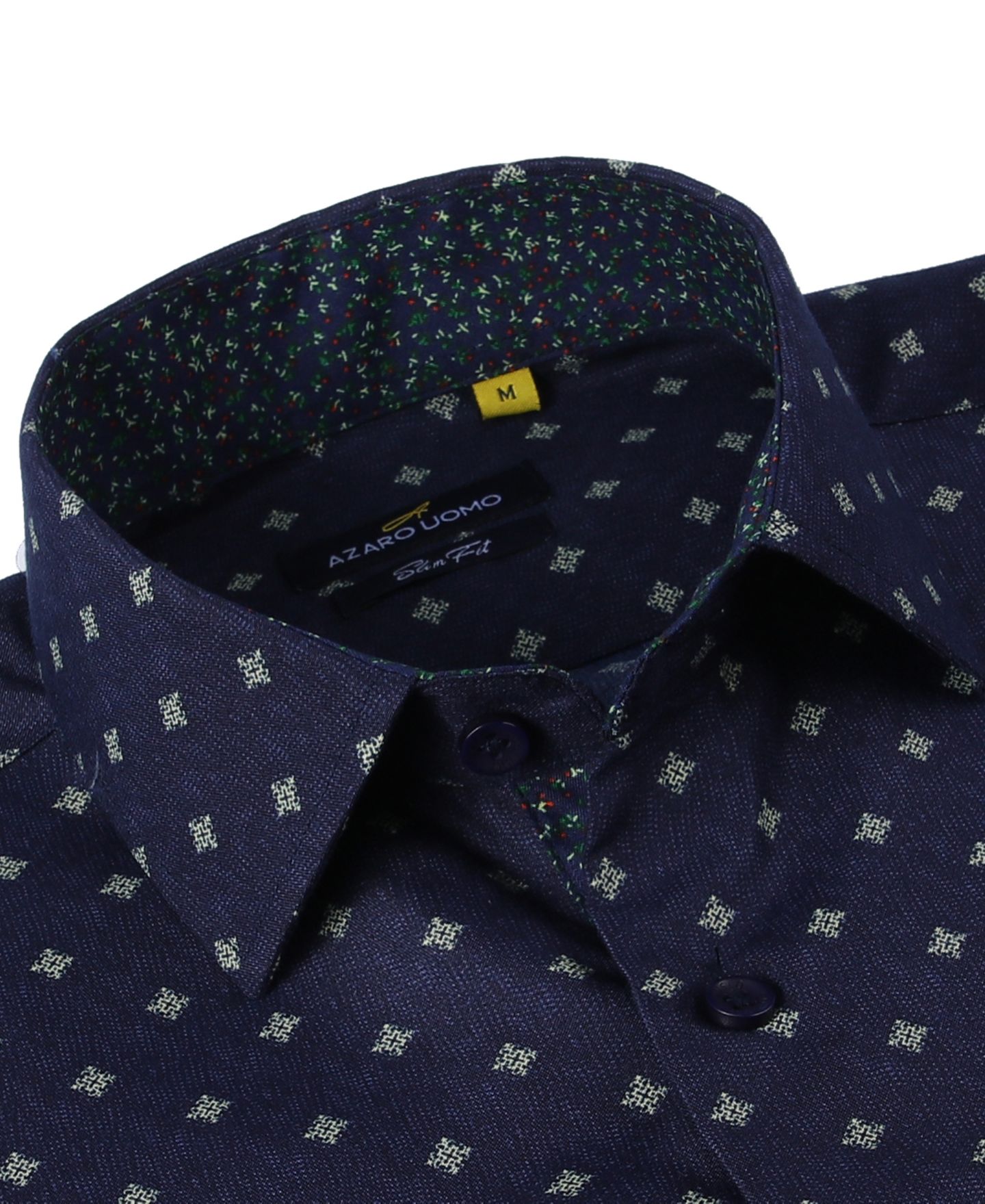 Мужская рубашка Azaro Uomo Business Geometric Long Sleeve Button Down Shirt, цвет: Тёмно-синий — фото 2