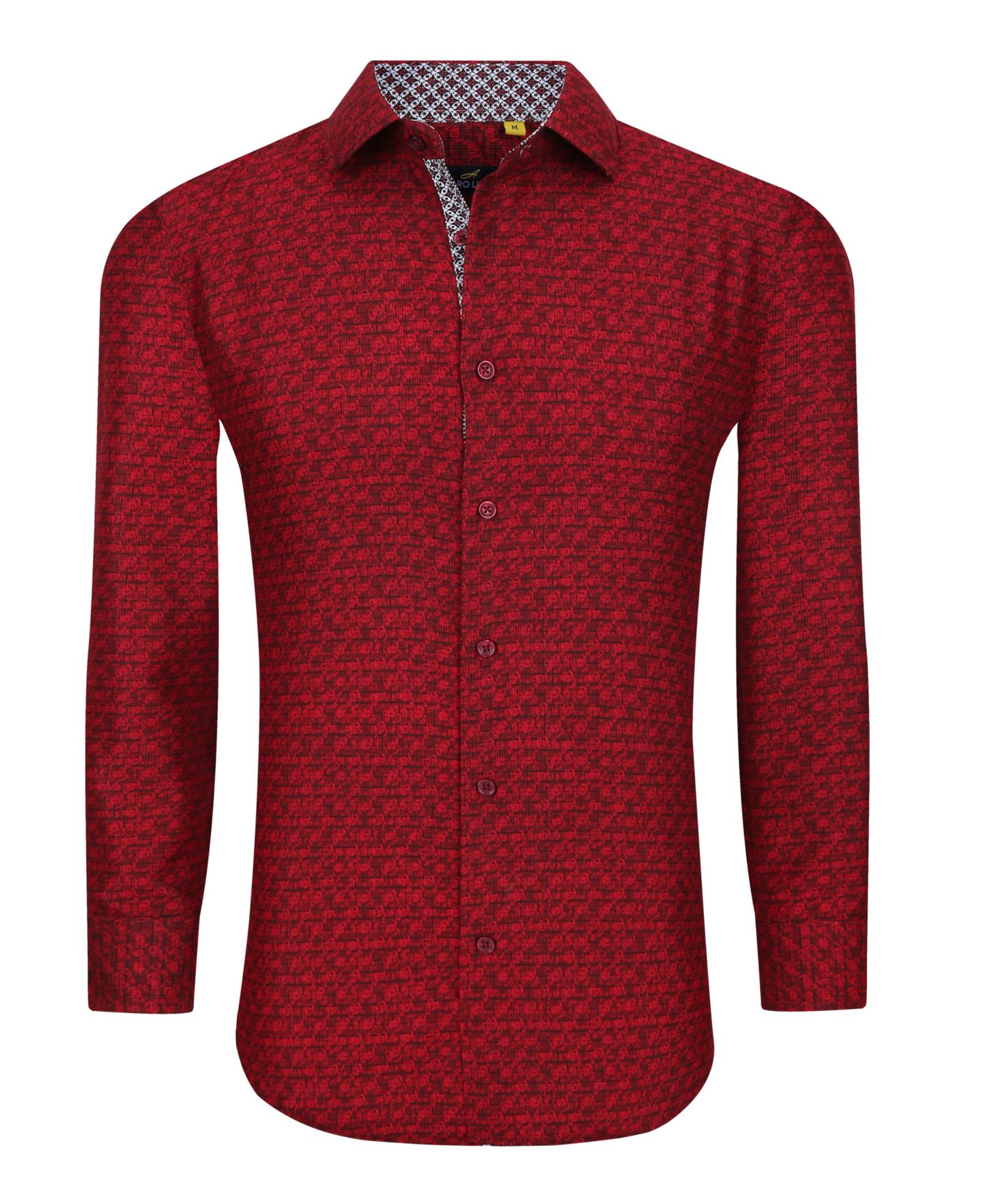 Мужская рубашка Azaro Uomo Business Geometric Long Sleeve Button Down Shirt, цвет: Бордовый — фото 3