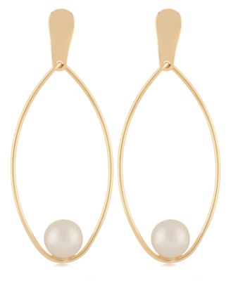 Macy's - Cultured Freshwater Pearl (6mm) Oval Drop Earrings in 14k Gold