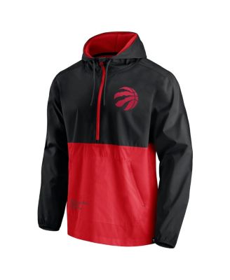 Men's Black, Red Toronto Raptors Anorak Block Party Windbreaker Half-Zip Hoodie Jacket