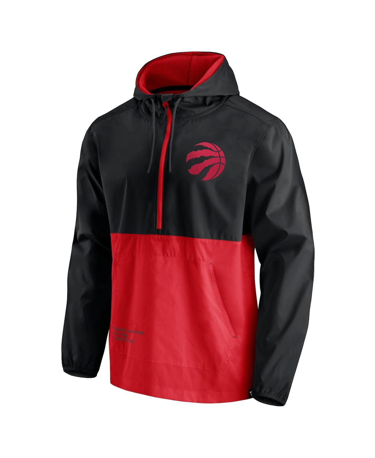 Shop Fanatics Men's  Black, Red Toronto Raptors Anorak Block Party Windbreaker Half-zip Hoodie Jacket In Black,red