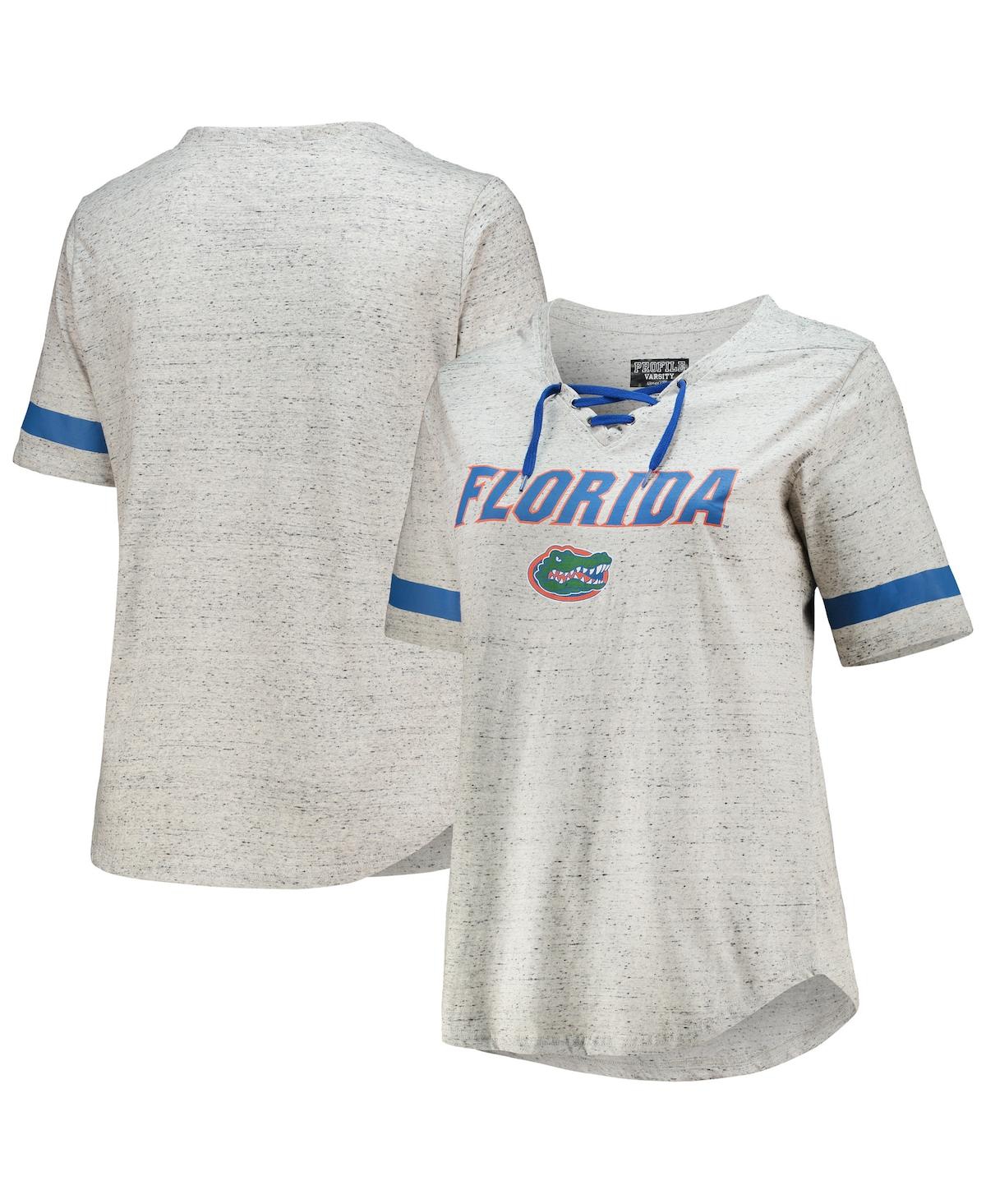 Profile Heathered Gray Florida Gators Plus Size Lace-up V-neck T-shirt In Heathered Gray