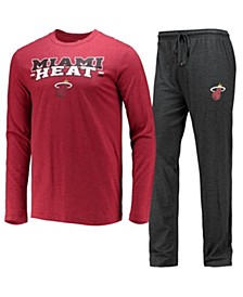 Men's Black, Red Miami Heat Long Sleeve T-shirt and Pants Sleep Set
