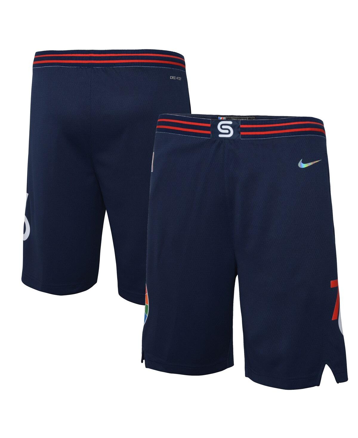 Shop Nike Big Boys  Navy Philadelphia 76ers 2021/22 City Edition Courtside Swingman Shorts