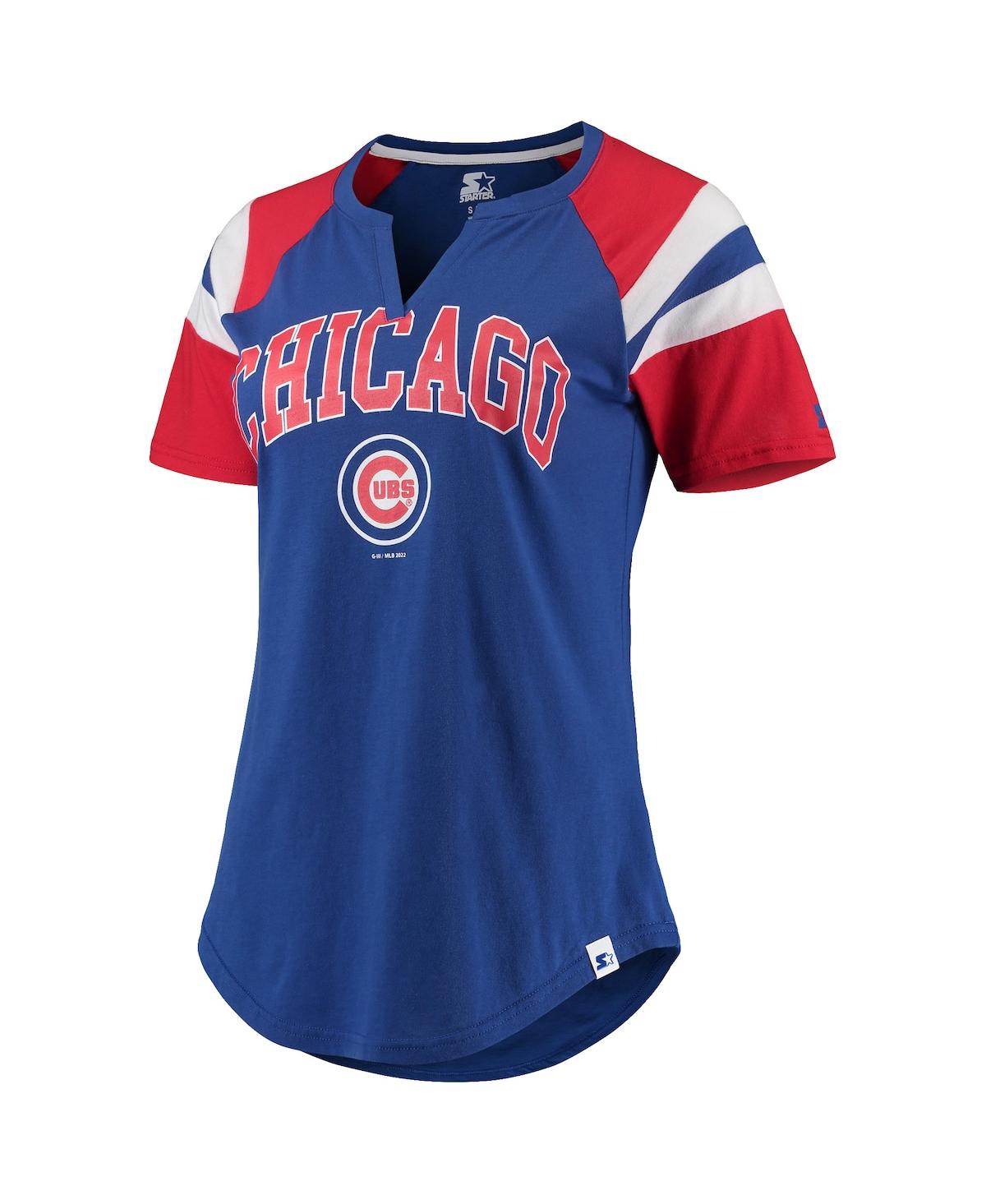 Shop Starter Women's  Royal And Red Chicago Cubs Game On Notch Neck Raglan T-shirt In Royal,red