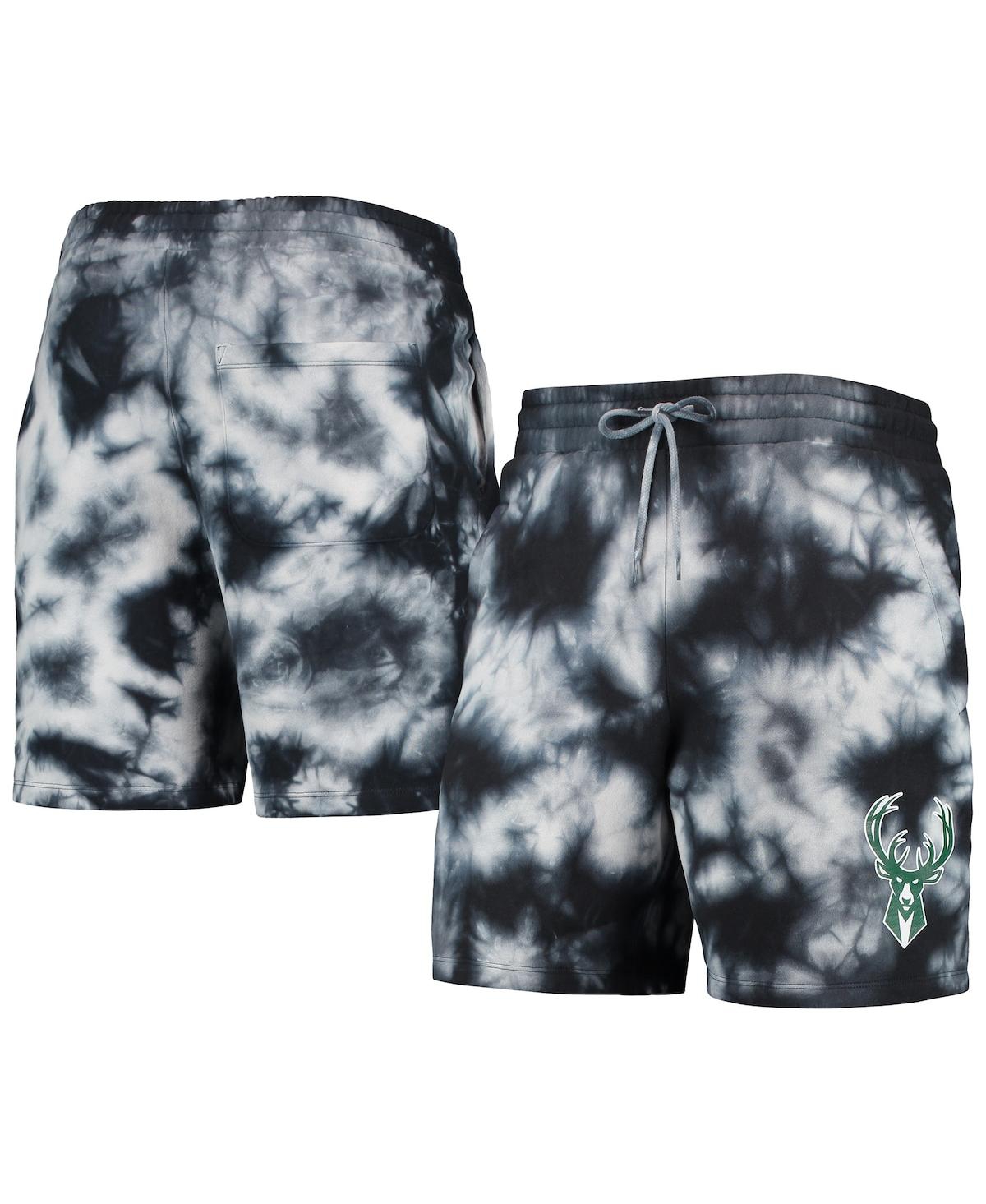 Shop New Era Men's  Black Milwaukee Bucks Fleece Tie-dye Shorts