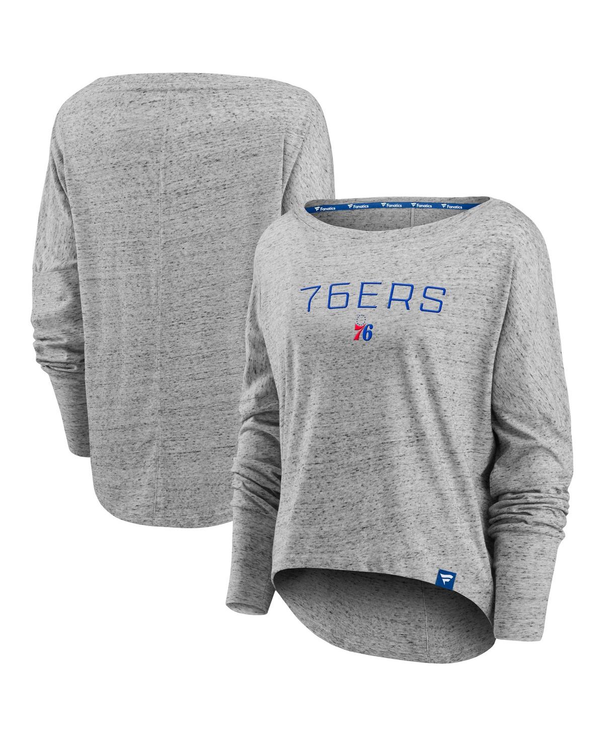 Women's FanaticsPhiladelphia 76ers Nostalgia Off-The-Shoulder Long Sleeve T-shirt - Heathered Gray