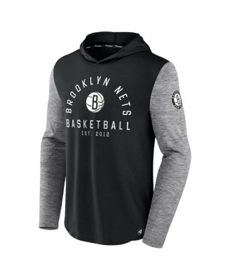 Men's Black, Heathered Charcoal Brooklyn Nets Deep Rotation Performance Pullover Hoodie