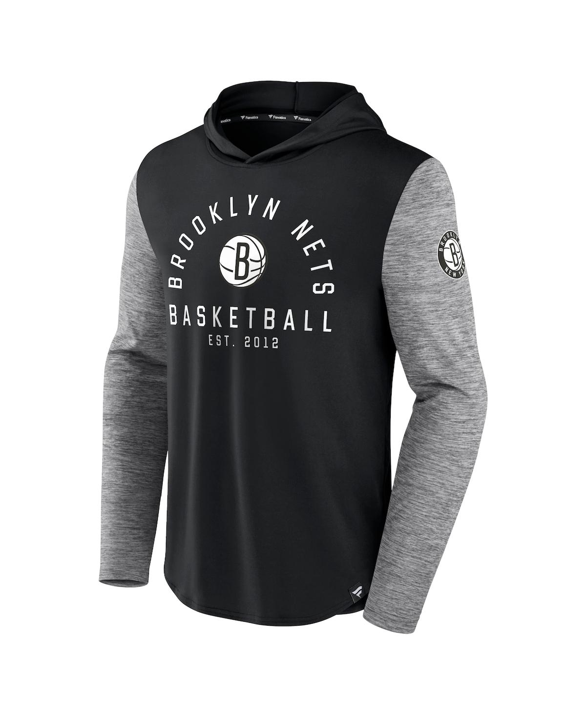 Fanatics Branded Black/heathered Charcoal Brooklyn Nets Deep Rotation Performance Pullover Hoodie In Black,heathered Charcoal