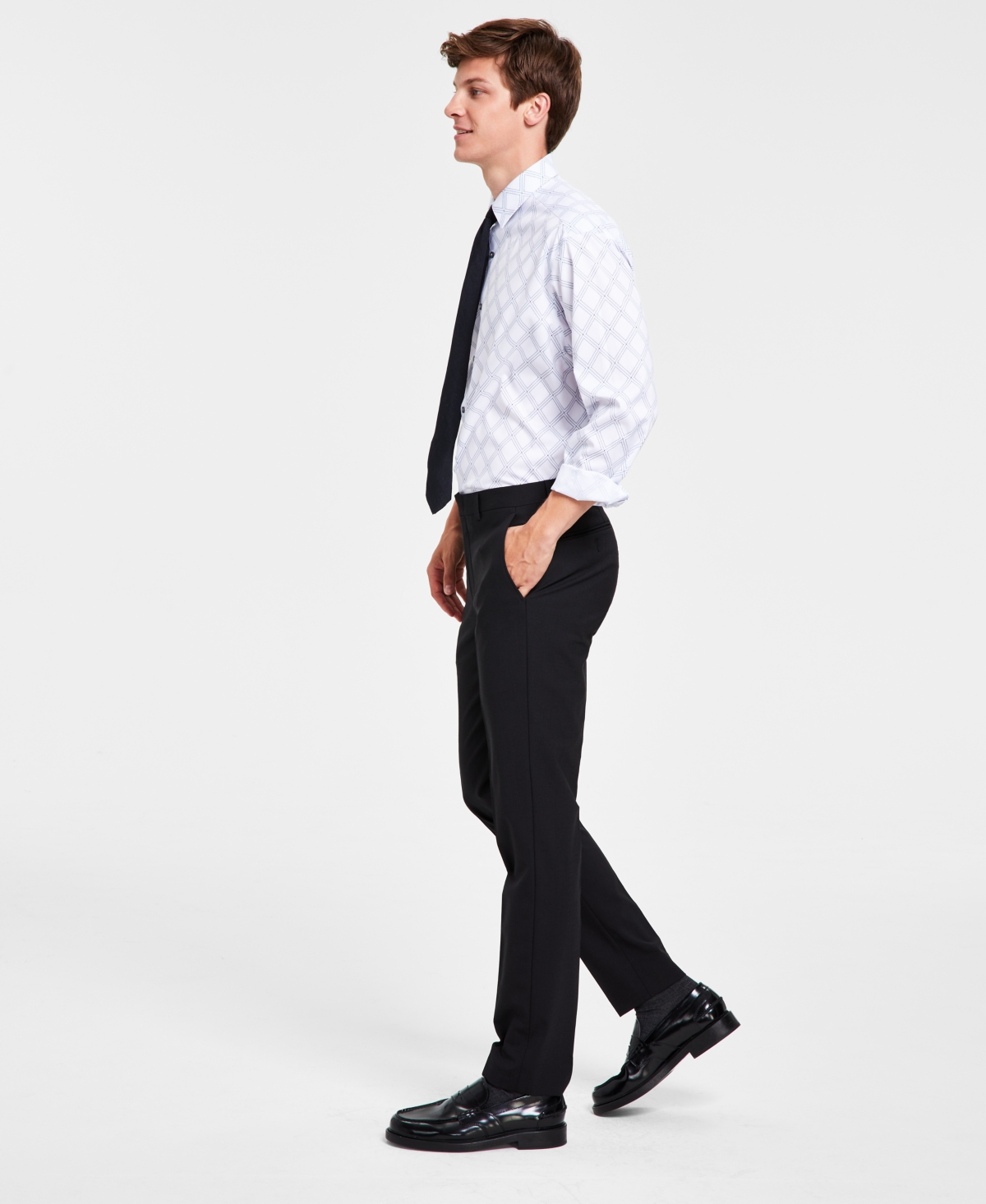 Men's Skinny Fit Wrinkle-Resistant Wool-Blend Suit Separate Pant, Created for Macy's - Black