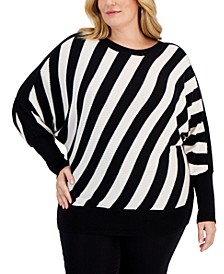 Plus Size Dolman-Sleeve Striped Sweater