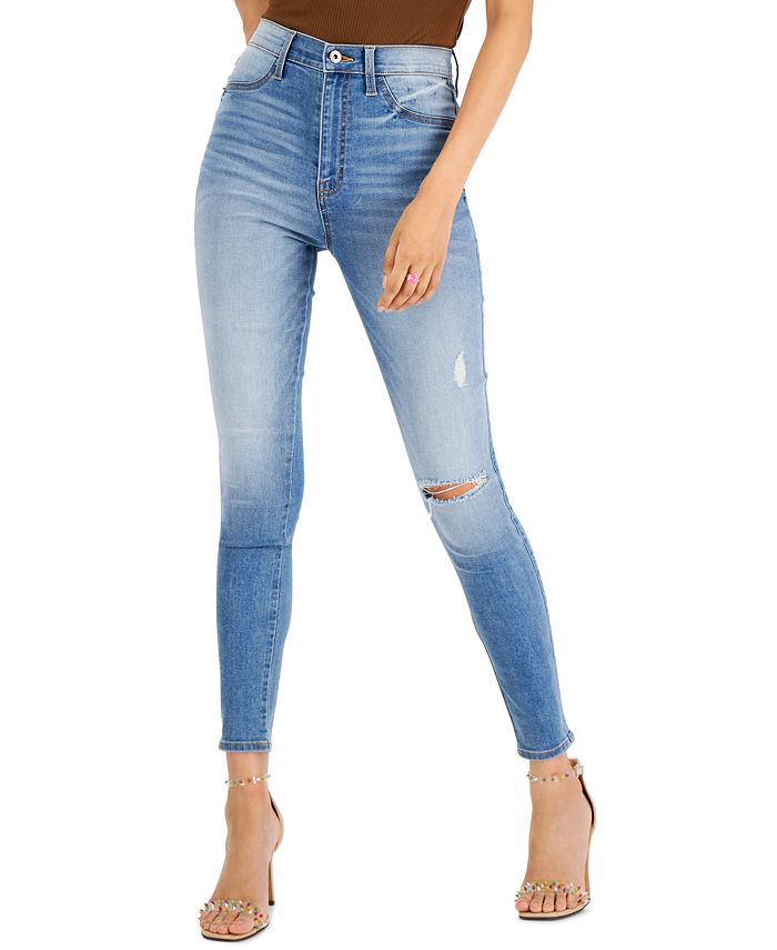 Celebrity Pink Juniors' Faded Pocket Distressed Skinny Jeans - Macy's