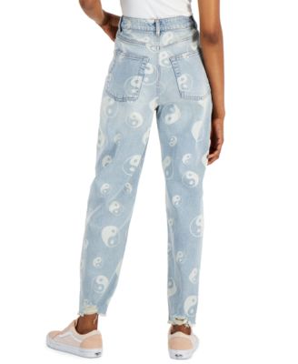 Tinseltown Juniors' Distressed Ying-Yang-Print Mom Jeans