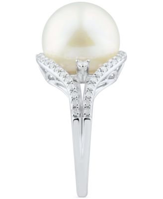 Cultured White Ming Pearl (11-13mm) & Diamond (1/3 ct. t.w.) Ring in 14k Gold