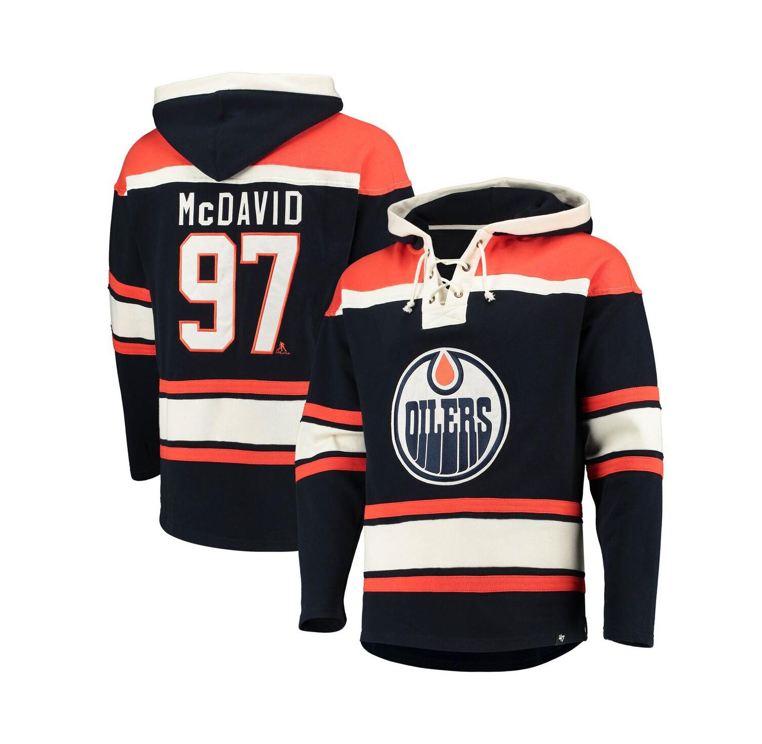 Men's '47 Connor Mcdavid Navy Edmonton Oilers Player Name and Number Lacer Pullover Hoodie