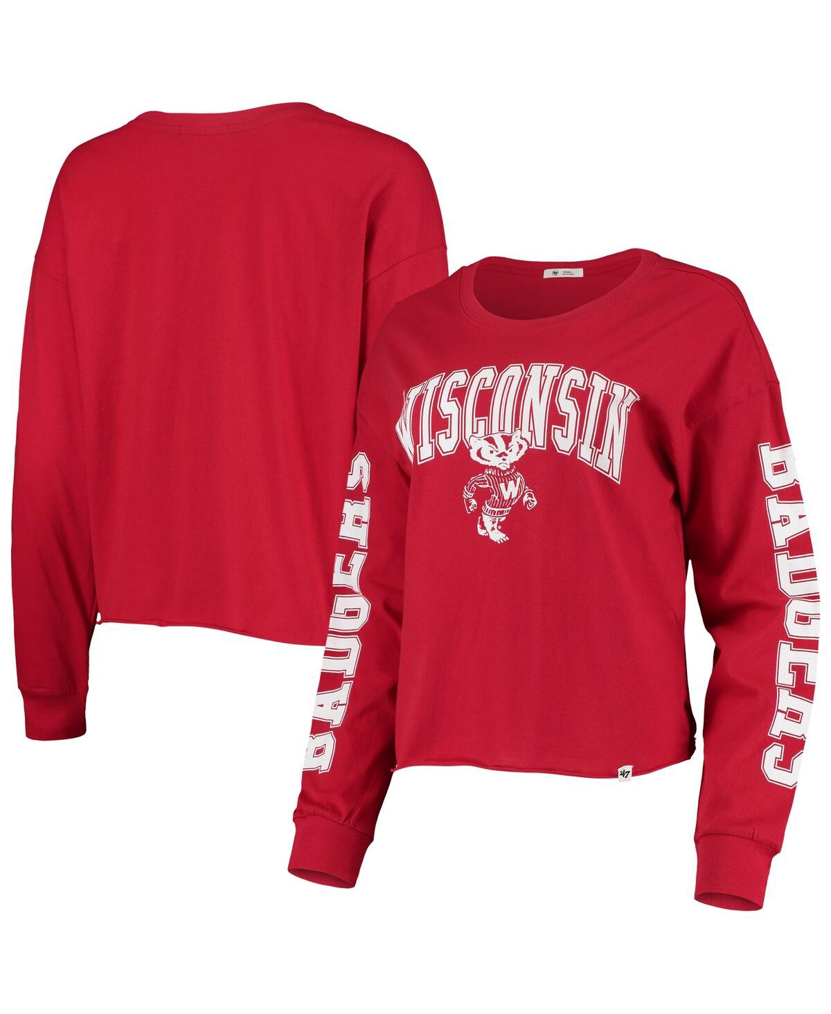 47 BRAND WOMEN'S '47 RED WISCONSIN BADGERS PARKWAY CROPPED BELL LONG SLEEVE T-SHIRT