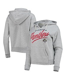 Women's Heathered Gray Florida Panthers Cross Script Kennedy V-Neck Pullover Hoodie
