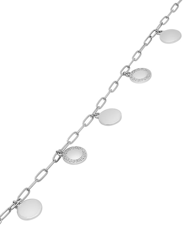 Wrapped Diamond & Polished Disc Dangle Ankle Bracelet (1/10 ct. t.w.) in Sterling Silver