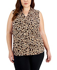 Plus Size Pleated-Neck Top